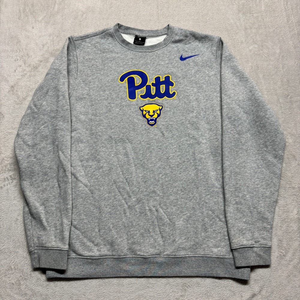 Nike Club Pitt Panthers‎ Crewneck Sweater Panther Head Logo Mens L Gray Swoosh